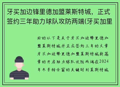 牙买加边锋里德加盟莱斯特城，正式签约三年助力球队攻防两端(牙买加里约金牌)